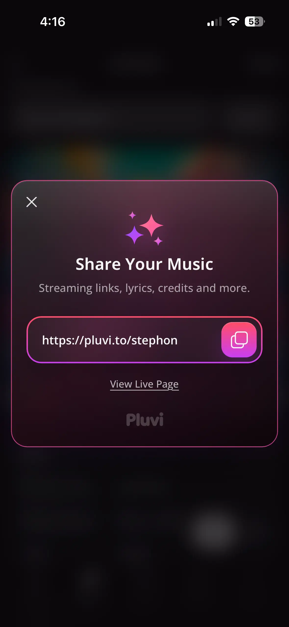 Pluvi sharing interface